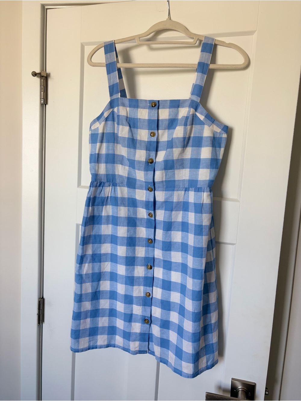 J. Crew Blue and White Gingham Button-Front Mini Dress